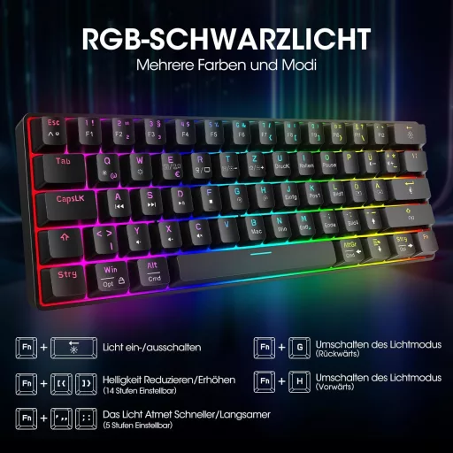 KOORUI 60% Mechanikus Gaming Billentyűzet RGB Háttérvilágítás Német QWERTZ Piros Switch