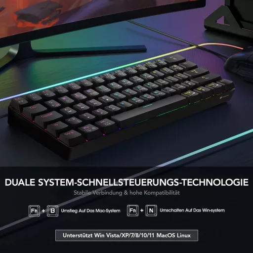 KOORUI 60% Mechanikus Gaming Billentyűzet RGB Háttérvilágítás Német QWERTZ Piros Switch