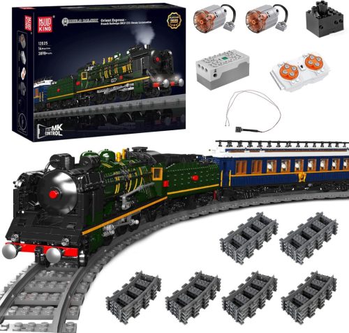 Mould King Tren Tehnic cu Telecomandă, 3898 piese, Locomotivă cu Aburi cu Lumini LED, Set de Construcție - Cadou de Crăciun pentru Adulți și Adolescenți