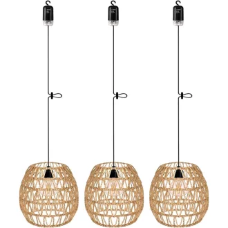   EcoGehen 3 ks ratanová závesná lampa, batériové napájanie, vonkajšia a vnútorná, prenosná lampa v boho štýle do záhrady
