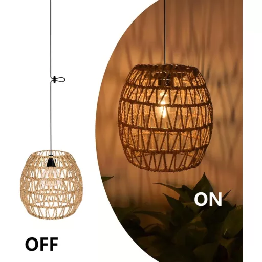 EcoGehen 3db Rattan Függőlámpa Akkumulátoros Kültéri Beltéri Boho Stílusú Hordozható Lámpa Kert