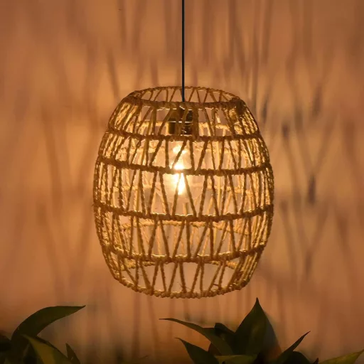 EcoGehen 3db Rattan Függőlámpa Akkumulátoros Kültéri Beltéri Boho Stílusú Hordozható Lámpa Kert