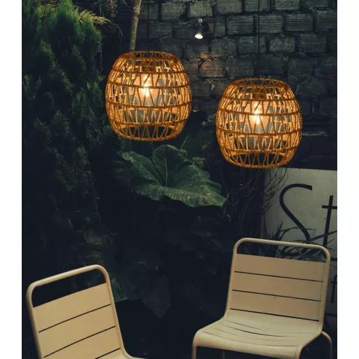 EcoGehen 3db Rattan Függőlámpa Akkumulátoros Kültéri Beltéri Boho Stílusú Hordozható Lámpa Kert