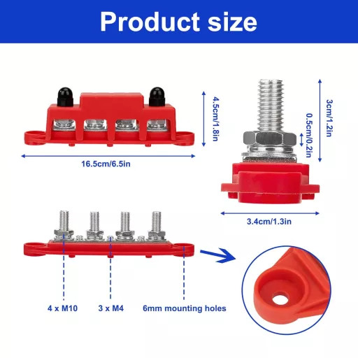 QIMEI-SHOP 250A Busbar 12V-48V DC Elosztóblokk 2db M10 Csatlakozóval