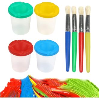   TopHomer Dječji set kistova s 4 šarene čaše, posude za boju otporne na prolijevanje s poklopcima, školski pribor za slikanje za početnike