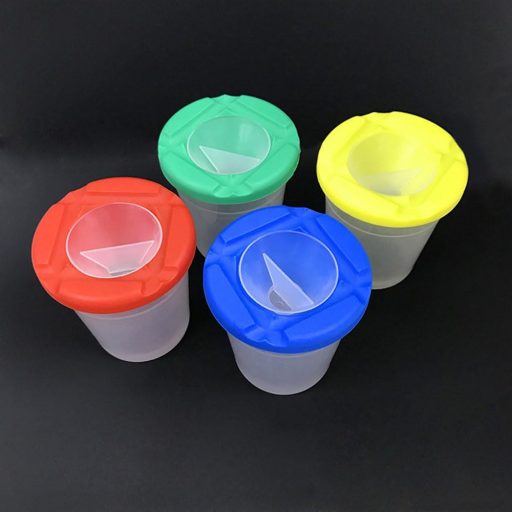 TopHomer Gyerek Ecsetkészlet 4 Színes Pohárral, Kiöntésbiztos Festéktartók Fedéllel, Iskolai Festékeszközök Kezdőknek