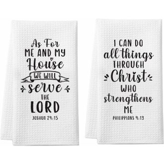   Homythe Keresztény Konyharuha Szett - Bibliai Idézetekkel és Imákkal Díszített Konyhai Törlőkendő, Vallásos Ajándék, 2 db, 59,9x39,9 cm