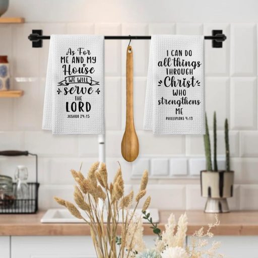 Homythe Kresťanská súprava kuchynských utierok - Kuchynské utierky s biblickými citátmi a modlitbami, náboženský darček, 2 ks, 59,9x39,9 cm