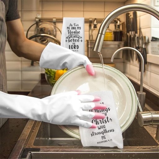 Homythe Keresztény Konyharuha Szett - Bibliai Idézetekkel és Imákkal Díszített Konyhai Törlőkendő, Vallásos Ajándék, 2 db, 59,9x39,9 cm