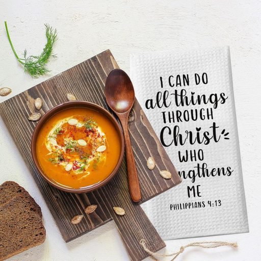 Set de ștergare de bucătărie creștine Homythe - Prosoape de bucătărie decorate cu citate biblice și rugăciuni, cadou religios, 2 buc, 59,9x39,9 cm