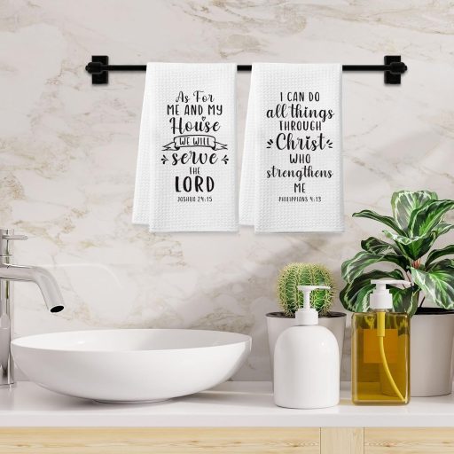 Set de ștergare de bucătărie creștine Homythe - Prosoape de bucătărie decorate cu citate biblice și rugăciuni, cadou religios, 2 buc, 59,9x39,9 cm