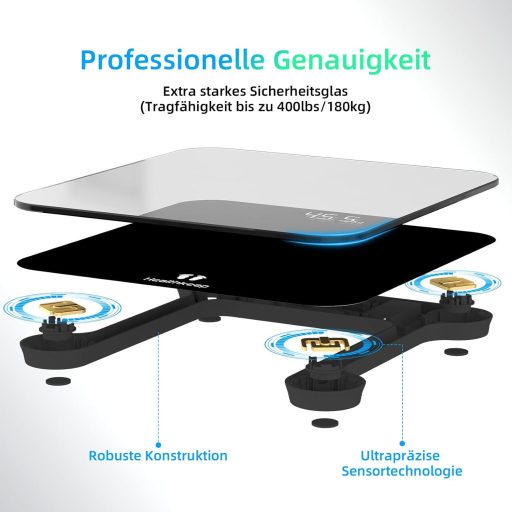 Healthkeep Digitális Fürdőszobamérleg Precíziós Szenzorokkal, Fekete