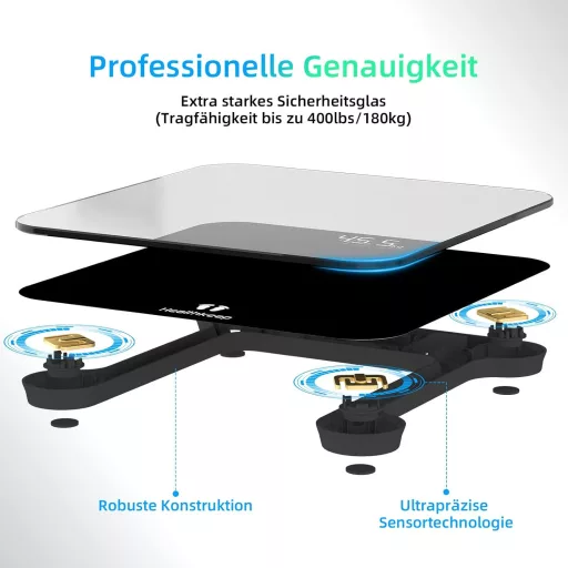 Healthkeep Digitális Fürdőszobamérleg Precíziós Szenzorokkal, Fekete