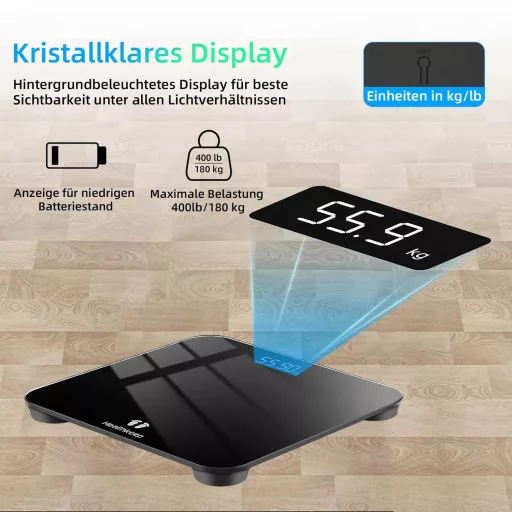 Cântar de baie digital Healthkeep cu senzori de precizie, negru