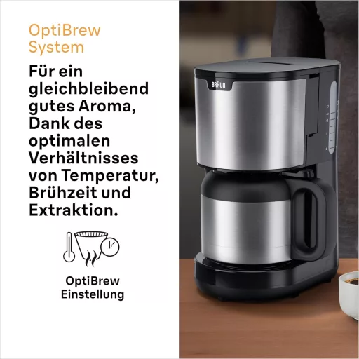 Cafetieră cu filtru Braun PurShine KF1505, 1,2L, cu cană termos din oțel inoxidabil