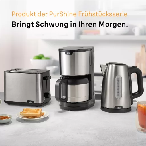 Cafetieră cu filtru Braun PurShine KF1505, 1,2L, cu cană termos din oțel inoxidabil