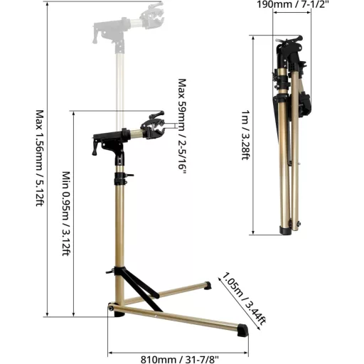 QWORK Hliníkový Servisný Stojan na Bicykel - Otočný o 360°, Nastaviteľná Výška 58-156 cm, Nosnosť 50 kg, s Magnetickým Držiakom Nástrojov