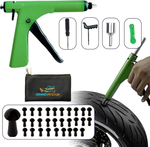 GRAND PITSTOP Kit Reparatie Anvelope Fără Cameră - 30 Dopuri Pistol Set pentru Mașină, Motocicletă, Scuter - Reparație Rapidă DIY