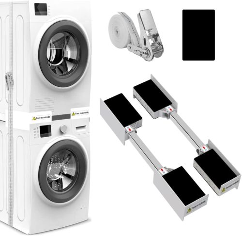NIUXX Cadru Universal de Conectare pentru Mașină de Spălat și Uscător - Dimensiune Ajustabilă 44,5-64 cm - Consolă de Fixare cu Curea, pentru Economie de Spațiu
