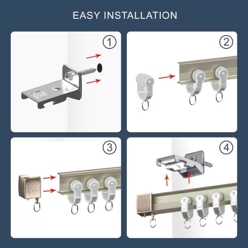 Șină de perdea din aluminiu Domart - Flexibilă, montabilă pe tavan, 1M, culoare șampanie - Pentru ferestre, dușuri, rulote, spitale