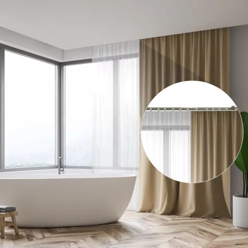 Șină de perdea din aluminiu Domart - Flexibilă, montabilă pe tavan, pentru ferestre, dușuri, spitale, rulote - 2m, culoare șampanie