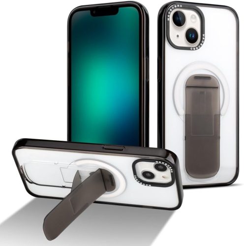 HAOBOBRO iPhone 15 Átlátszó Tok Beépített Állvánnyal - MagSafe Kompatibilis Vékony Védőtok, Ütésálló Szilikon TPU Keret, Átlátszó Hátlap, Ró