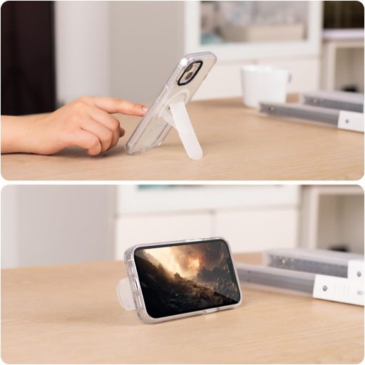 HAOBOBRO Priehľadný obal pre iPhone 15 so vstavaným stojanom - Tenký ochranný kryt kompatibilný s MagSafe, nárazuvzdorný silikónový TPU rám, priehľadný zadný kryt, ružový