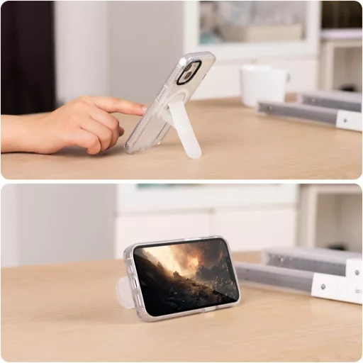 HAOBOBRO Priehľadný obal pre iPhone 15 so vstavaným stojanom - Tenký ochranný kryt kompatibilný s MagSafe, nárazuvzdorný silikónový TPU rám, priehľadný zadný kryt, ružový