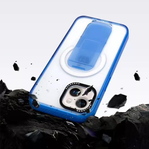 HAOBOBRO Priehľadný obal pre iPhone 15 so vstavaným stojanom - Tenký ochranný kryt kompatibilný s MagSafe, nárazuvzdorný silikónový TPU rám, priehľadný zadný kryt, ružový