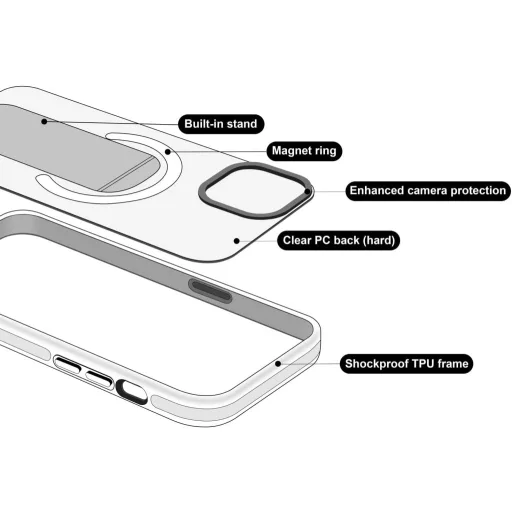 HAOBOBRO Priehľadný obal pre iPhone 15 so vstavaným stojanom - Tenký ochranný kryt kompatibilný s MagSafe, nárazuvzdorný silikónový TPU rám, priehľadný zadný kryt, ružový