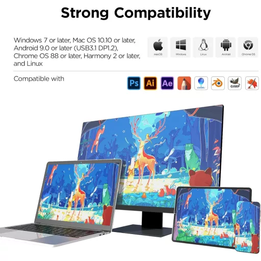 Grafický tablet s displejom UGEE UE12 Plus 11,9" - 147% sRGB farebný gamut, bezbatériové pero, 8 expresných tlačidiel, kompatibilný s Windows/Mac/Android, čierny
