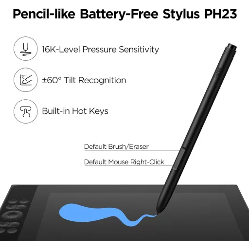 UGEE UE12 Plus 11,9" Grafikus Tablet Kijelzővel - 147% sRGB Színtér, Akkumentes Toll, 8 Gyorsgomb, Windows/Mac/Android Kompatibilis, Fekete