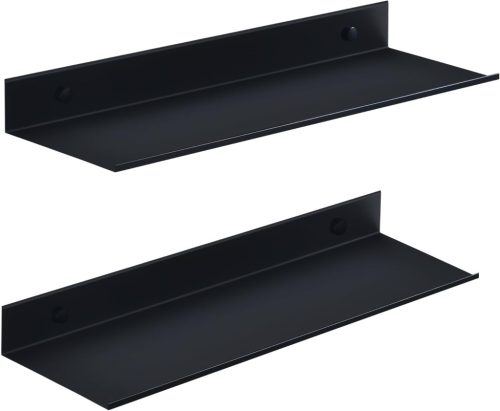 HNVNER Fúrás Nélküli Zuhanypolic Szett - 2 db Fekete Fém Fali Polc 40 cm - Fürdőszobai Tárolórendszer Samponoknak, Konyhába, Nappaliba
