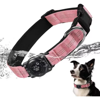   JIARUI AirTag kutyanyakörv IP68 vízálló nagy kutyáknak, reflektív, L méret, rózsaszín