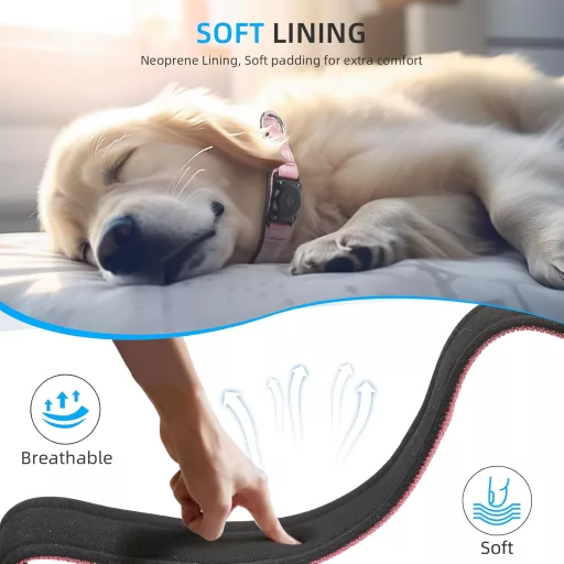 JIARUI AirTag kutyanyakörv IP68 vízálló nagy kutyáknak, reflektív, L méret, rózsaszín