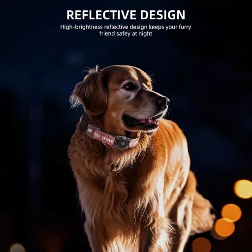 JIARUI AirTag kutyanyakörv IP68 vízálló nagy kutyáknak, reflektív, L méret, rózsaszín