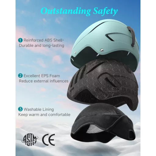 Cască de schi RIOROO pentru bărbați, femei și adolescenți - Mărime ajustabilă, căptușeală călduroasă, sistem de ventilație, compatibilă cu ochelari de schi, protecție pentru cap