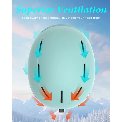 Cască de schi RIOROO pentru bărbați, femei și adolescenți - Mărime ajustabilă, căptușeală călduroasă, sistem de ventilație, compatibilă cu ochelari de schi, protecție pentru cap