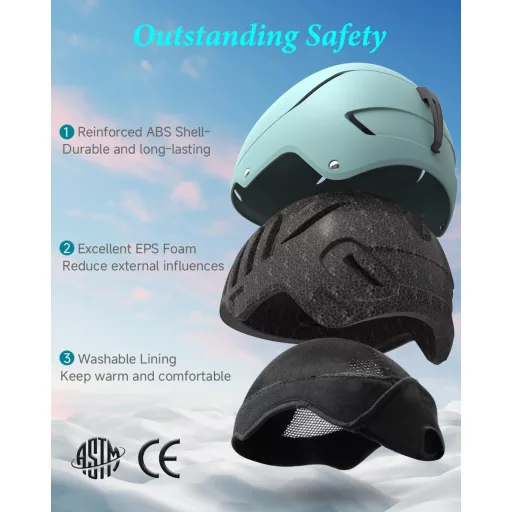 Cască de schi RIOROO pentru bărbați, femei și adolescenți - Mărime ajustabilă, căptușeală călduroasă, sistem de ventilație, compatibilă cu ochelari de schi, protecție pentru cap