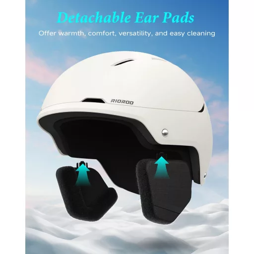 Cască de schi și snowboard RIOOROO pentru bărbați, femei și adolescenți - Mărime ajustabilă, sistem de ventilație, căptușeală caldă, alb "coajă de ou".