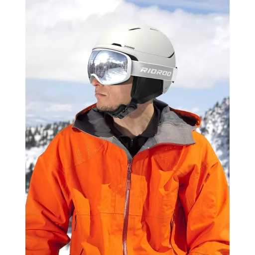 Cască de schi și snowboard RIOOROO pentru bărbați, femei și adolescenți - Mărime ajustabilă, sistem de ventilație, căptușeală caldă, alb "coajă de ou".