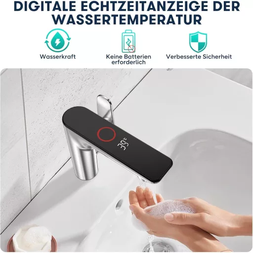 Detbom LED-es Mosdó Csaptelep Króm Egykaron Hidroelektromos Önműködő