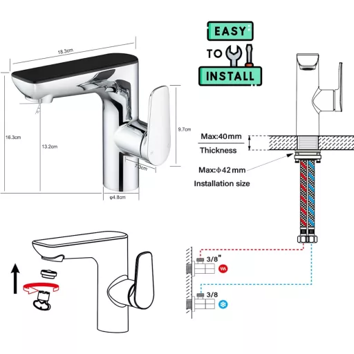 Detbom LED-es Mosdó Csaptelep Króm Egykaron Hidroelektromos Önműködő