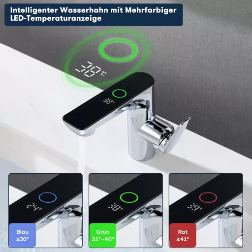 Detbom LED-es Mosdó Csaptelep Króm Egykaron Hidroelektromos Önműködő