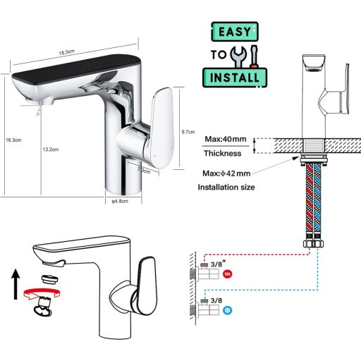 Detbom LED-es Mosdó Csaptelep Króm Egykaron Hidroelektromos Önműködő