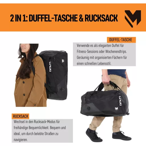 lamaki Sporttáska Hátizsák 32L - Multifunkcionális Utazótáska Kézipoggyász Méretben - Unisex Sport és Utazás Táska