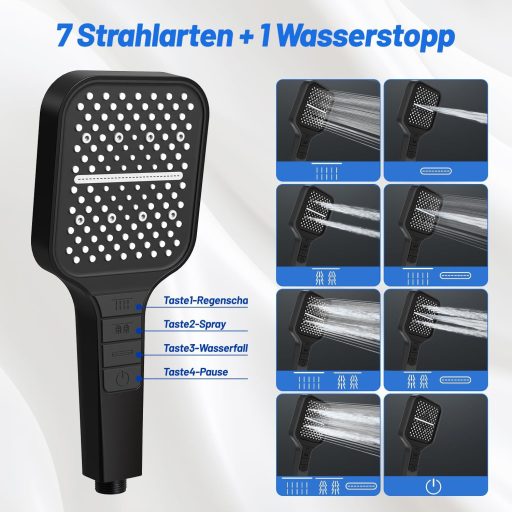 VEHHE 7 funkciós zuhanyfej esőzuhanyzó vízspórlóval és nyomásfokozóval