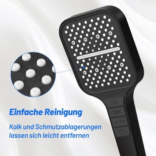 Pălărie de duș cu 7 funcții, tip ploaie, cu economizor de apă și amplificator de presiune.