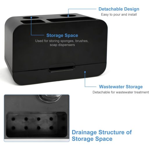 OSTWOLKE Set dozatora za tekućinu za pranje posuđa za kuhinjski sudoper, 350 ml dozator sapuna s držačem četke i spužve, crni