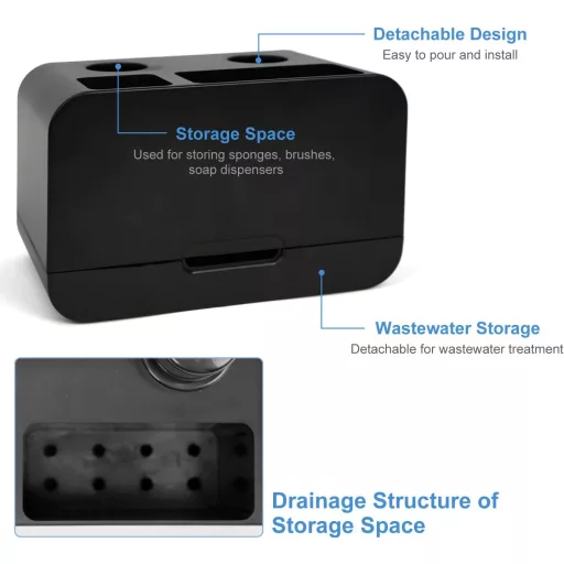 OSTWOLKE Mosogatószer Adagoló Szett Konyhai Mosogatóhoz, 350ml Szappan Adagoló Kefe és Szivacs Tartóval, Fekete